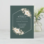 Élégant Faire-part de mariage floral vert foncé (Debout devant)