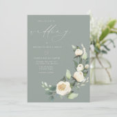 Élégant Faire-part de mariage Floral Vert Sage (Debout devant)