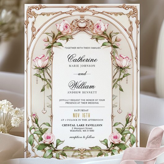 Élégant Faire-part de mariage floral Vintage