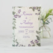 Élégant Faire-part de mariage Floral Violet (Debout devant)