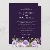 Élégant Faire-part de mariage Floral Violet (Devant / Derrière)
