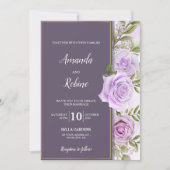 Élégant Faire-part de mariage floral violet foncé (Devant)