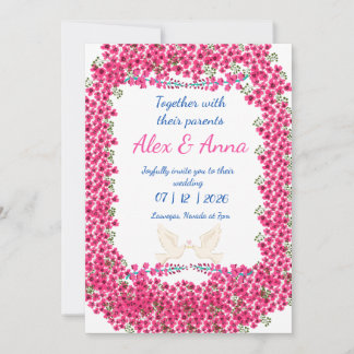 Elégant Faire-part de mariage Fuchsia Floral Frame