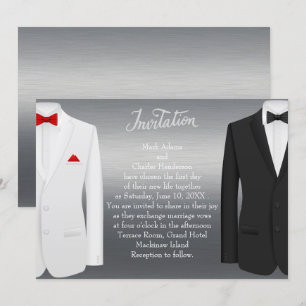 Elégant Faire-part de mariage Gay Silver Tuxedos