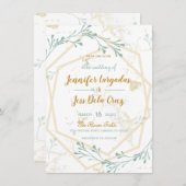 Élégant Faire-part de mariage géométrique Mint-Gol (Devant / Derrière)