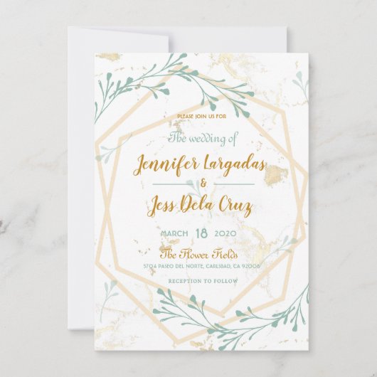 Élégant Faire-part de mariage géométrique Mint-Gol (Devant)