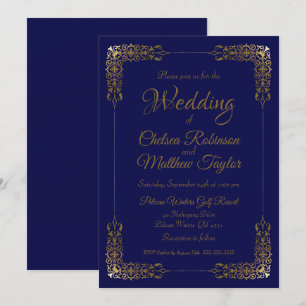 Elégant Faire-part de mariage Gold et Blue Lace