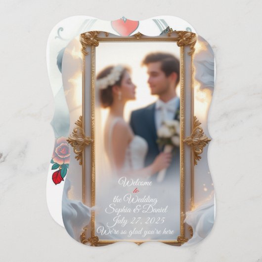 Elégant Faire-part de mariage Gold Frame (Devant / Derrière)