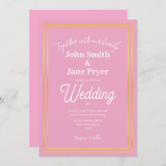Elégant Faire-part de mariage Gold Frame (Devant / Derrière)