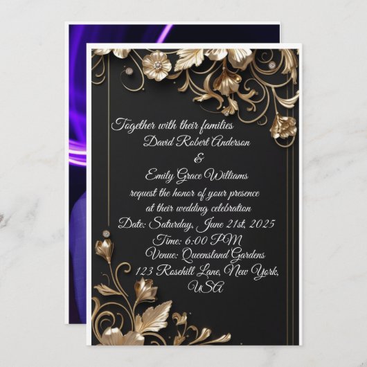 Elégant Faire-part de mariage Gold Frame (Devant / Derrière)