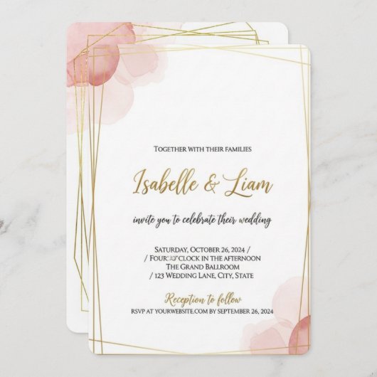 Elégant Faire-part de mariage Gold Frame | Minimal (Devant / Derrière)