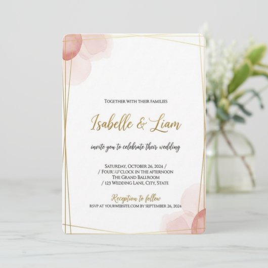 Elégant Faire-part de mariage Gold Frame | Minimal (Debout devant)