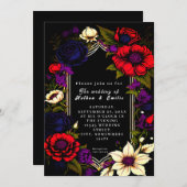 Élégant faire-part de mariage gothique noir et rou (Devant / Derrière)