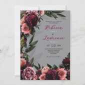 élégant faire-part de mariage gris-clair fleuri (Devant)
