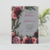 élégant faire-part de mariage gris-clair fleuri (Debout devant)