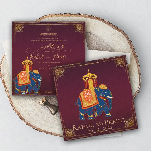 Élégant Faire-part de mariage indien Bright Red Go