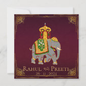 Élégant Faire-part de mariage indien Bright Red Go (Devant)