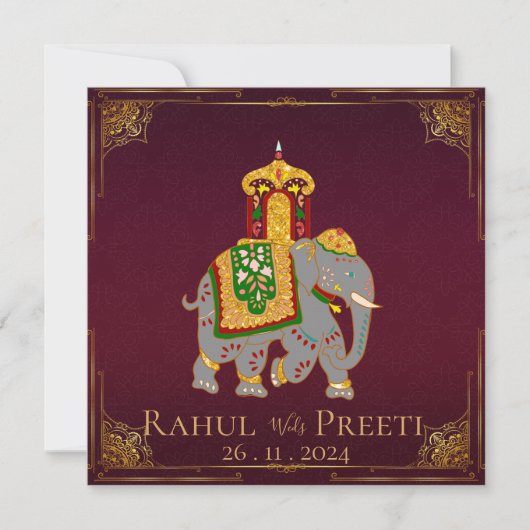 Élégant Faire-part de mariage indien Bright Red Go (Devant)