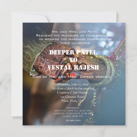 Élégant Faire-part de mariage indien de henné (Devant)