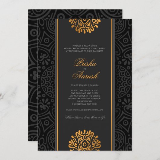 Élégant Faire-part de mariage indien Mandala (Devant / Derrière)