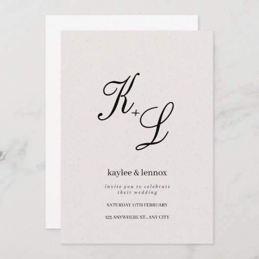 Élégant Faire-part de mariage Initiales (Devant / Derrière)