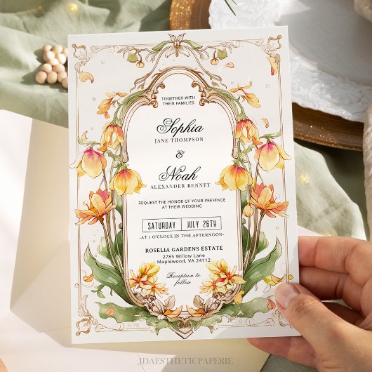 Elégant Faire-part de mariage Jaune