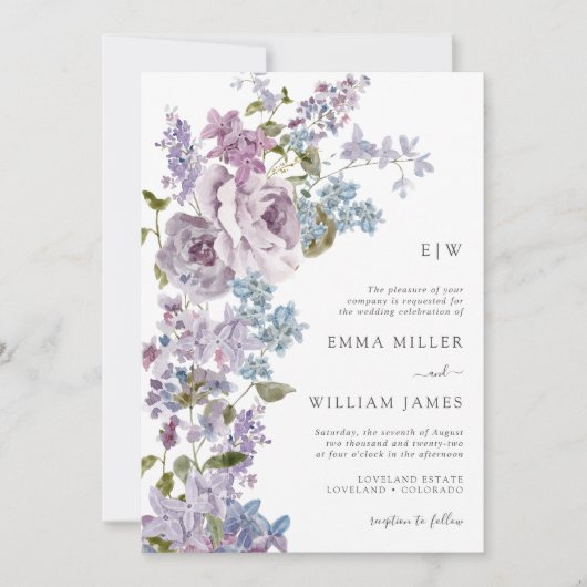 Élégant Faire-part de mariage Lilac (Devant)