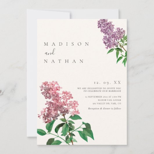 Élégant Faire-part de mariage Lilac minimal (Devant)