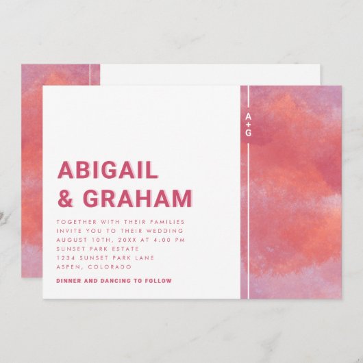 Élégant Faire-part de mariage Magenta (Devant / Derrière)