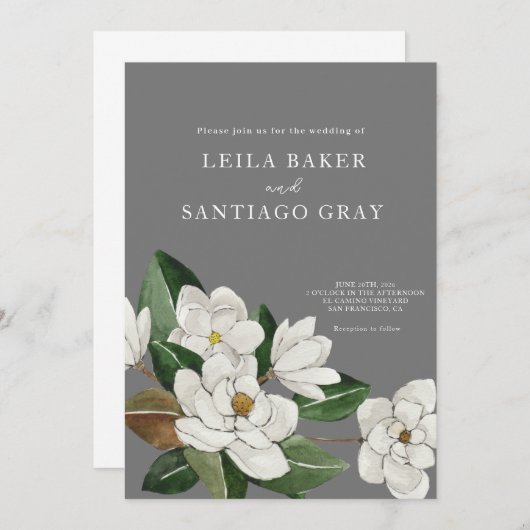 Élégant Faire-part de mariage Magnolia (Devant / Derrière)