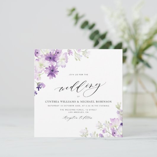 élégant faire-part de mariage mauve violet (Debout devant)