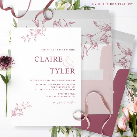 Élégant Faire-part de mariage minimal moderne rose