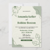 Élégant Faire-part de mariage minimaliste à feuill (Devant)