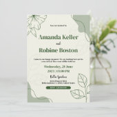 Élégant Faire-part de mariage minimaliste à feuill (Debout devant)