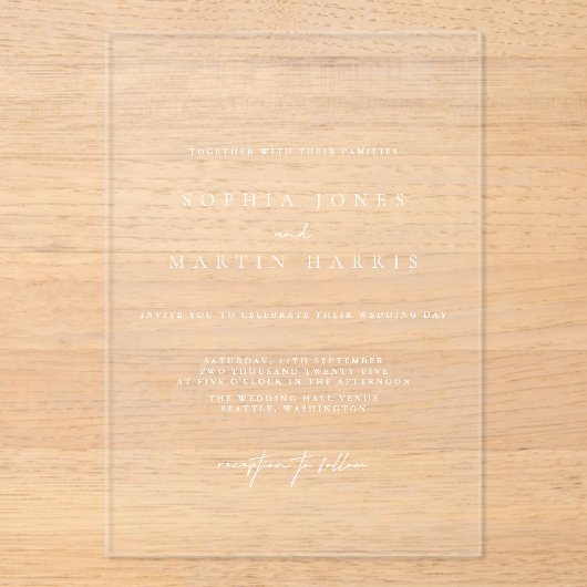 Élégant Faire-part de mariage minimaliste acryliqu (Recto)