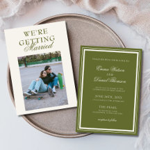 Élégant Faire-Part de Mariage Minimaliste Vert Oli