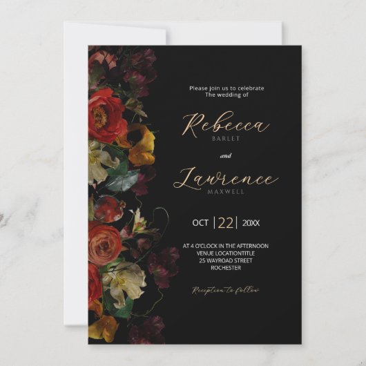 Élégant faire-part de mariage moderne de fleurs mo (Devant)