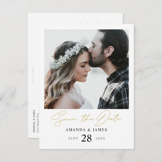 Élégant Faire-Part de Mariage Moderne en Or avec P (Devant / Derrière)