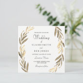 Élégant Faire-part de mariage moderne feuille d'or (Debout devant)