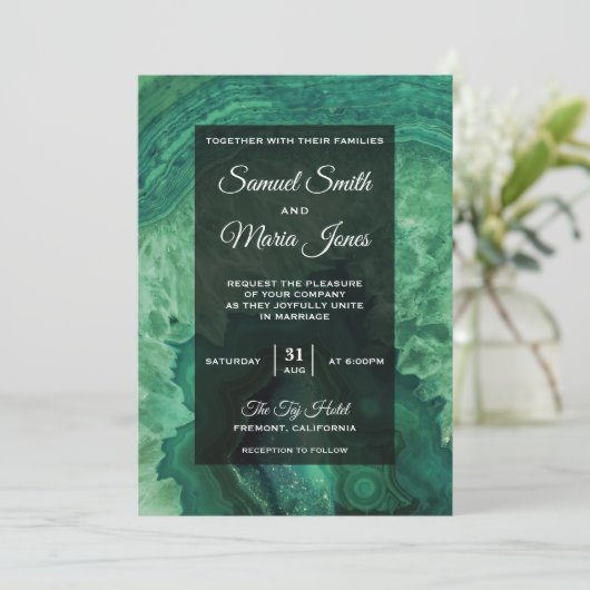Élégant Faire-part de mariage moderne vert Agate (Debout devant)