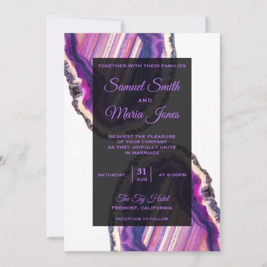 Élégant Faire-part de mariage moderne violet Agate (Devant)