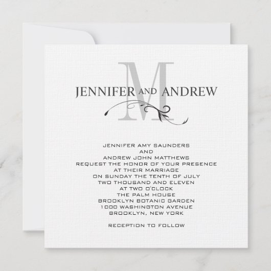 Élégant Faire-part de mariage Monogramme et noms (Devant)