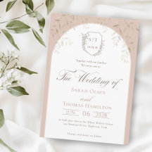 Élégant Faire-Part de Mariage Monogramme Rose Anti