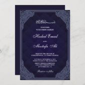 Elégant faire-part de mariage musulman bleu marine (Devant / Derrière)