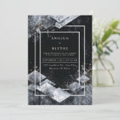 Élégant Faire-part de mariage noir Abstrait modern (Debout devant)