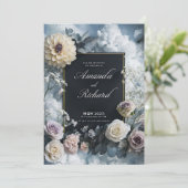 Elégant Faire-part de mariage Noir Avec Borde Flor (Debout devant)