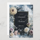 Elégant Faire-part de mariage Noir Avec Borde Flor (Devant / Derrière)