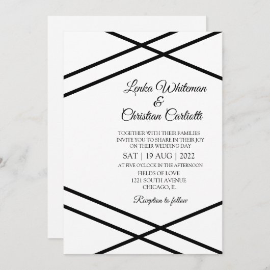Élégant Faire-part de mariage noir blanc (Devant / Derrière)
