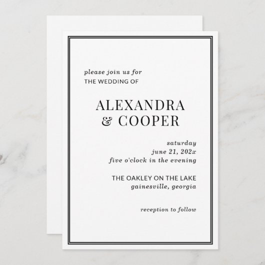 Elégant Faire-part de mariage noir et blanc (Devant / Derrière)