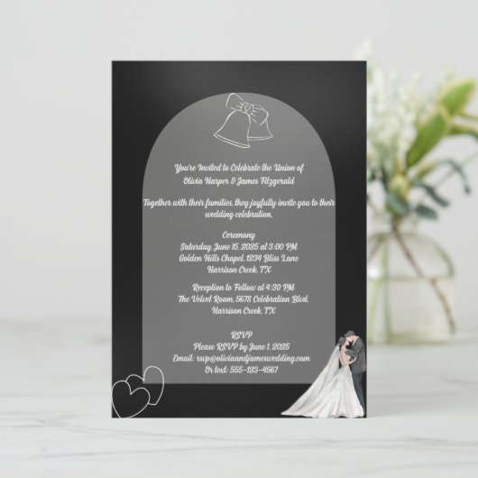 Élégant Faire-part de mariage noir et blanc (Debout devant)